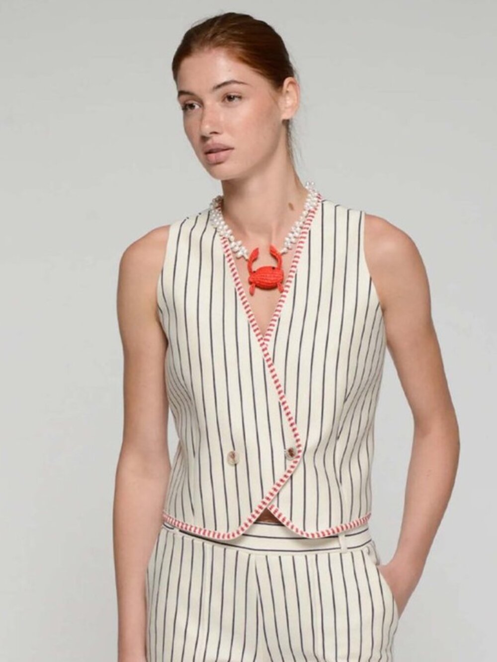 Vilagallo Striped Vest with Red Trim